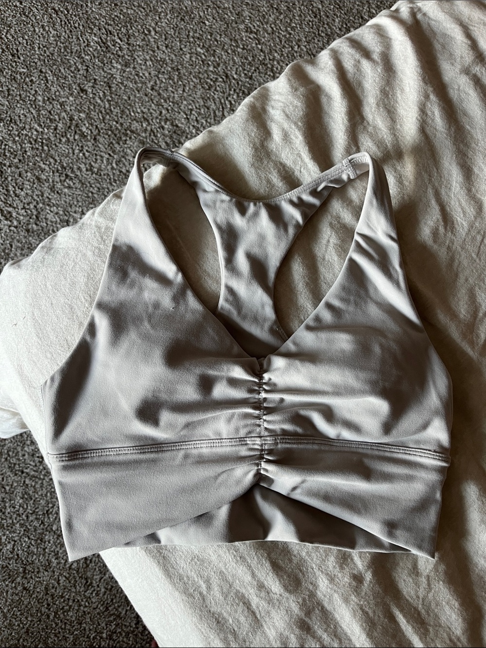 PARAGON Ruched Racerback Sports Bra Crop Top Gray Size Small